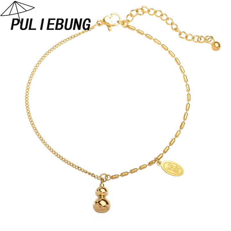 Gelang Kaki Liontin Bulat Keberuntungan Vintage Berlapis Emas