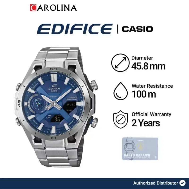 Jam Tangan Pria Casio Edifice ECB-2300D-2A Tough Solar Blue Dial Stainless Steel Strap