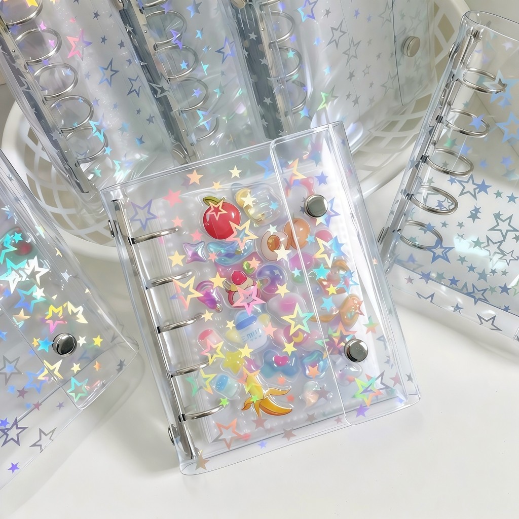 1Pc M5 Rainbow Star Planner, Colorful Star Binder, 3D Embossed Bubble Sticker Book, Sticker Book, Pp