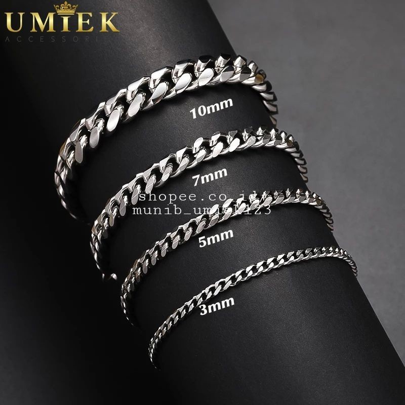 Gelang Pria Wanita Titanium Rantai Silver putih perak asli Rante cowok cewek keren anti karat laki l