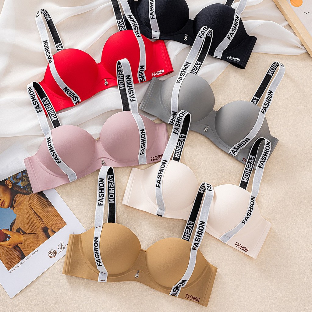 Bra push-up setengah cup tanpa jahitan untuk wanita, tanpa kawat.