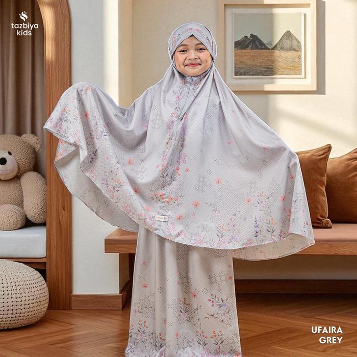 [RAMAI] TAZBIYA - Mukena Anak Travel Series I Mukena Anak Travel Pouch Kecil - UFAIRA GREY, M