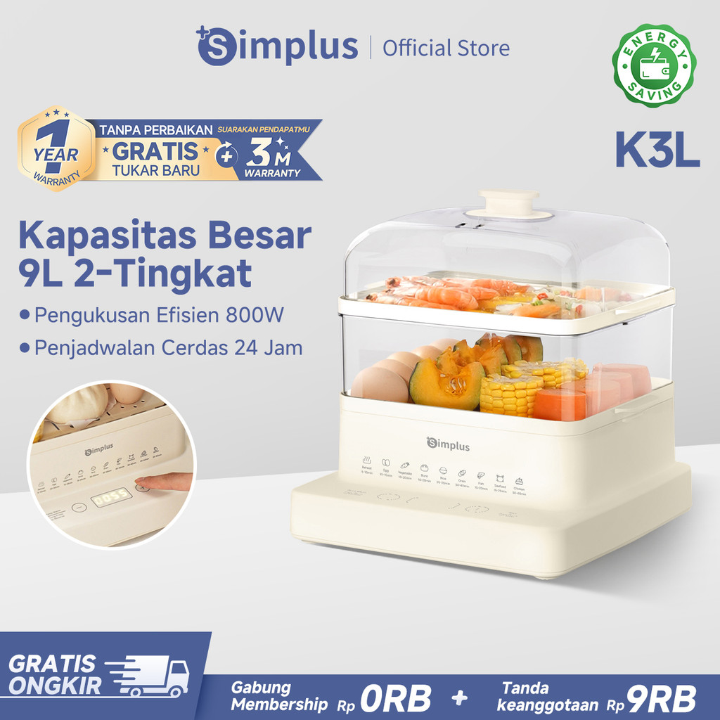 Simplus Kukusan Listrik 9L Electric Steamer Multifungsi 2 Tingkat Kapasitas Besar Mengukus Telur Ika