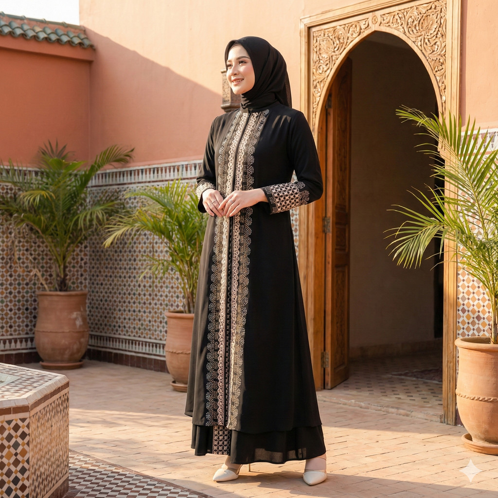 Abaya Hitam Premium Bordir Payet Elegan Muslimah-1