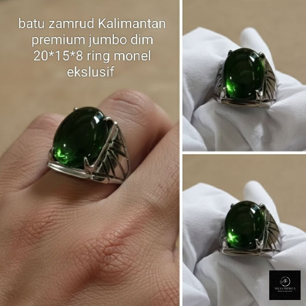 cincin batu jamrud Kalimantan kilau hijau mewah dan elegan dim jumbo ring monel