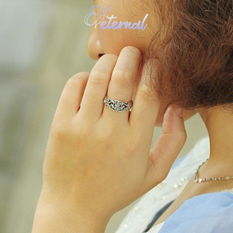 Eternal Cincin Mawar Minimalis Hitam Perak Thailand Retro Baru