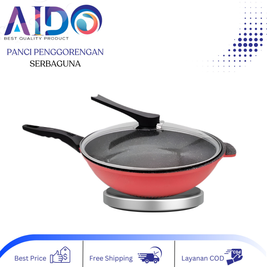Panci wajan marble penggorengan / Wok Pan 30cm Original Fry Wok Pan Wajan Panci SET KACA