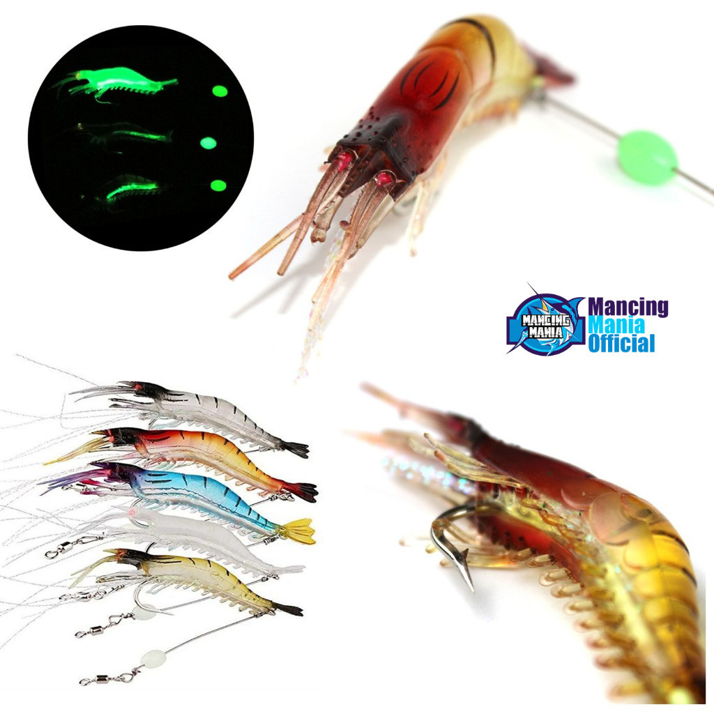 MANCING MANIA Umpan Udang Karet Silikon dengan Kail Pancing Tajam dan Kawat Neklin