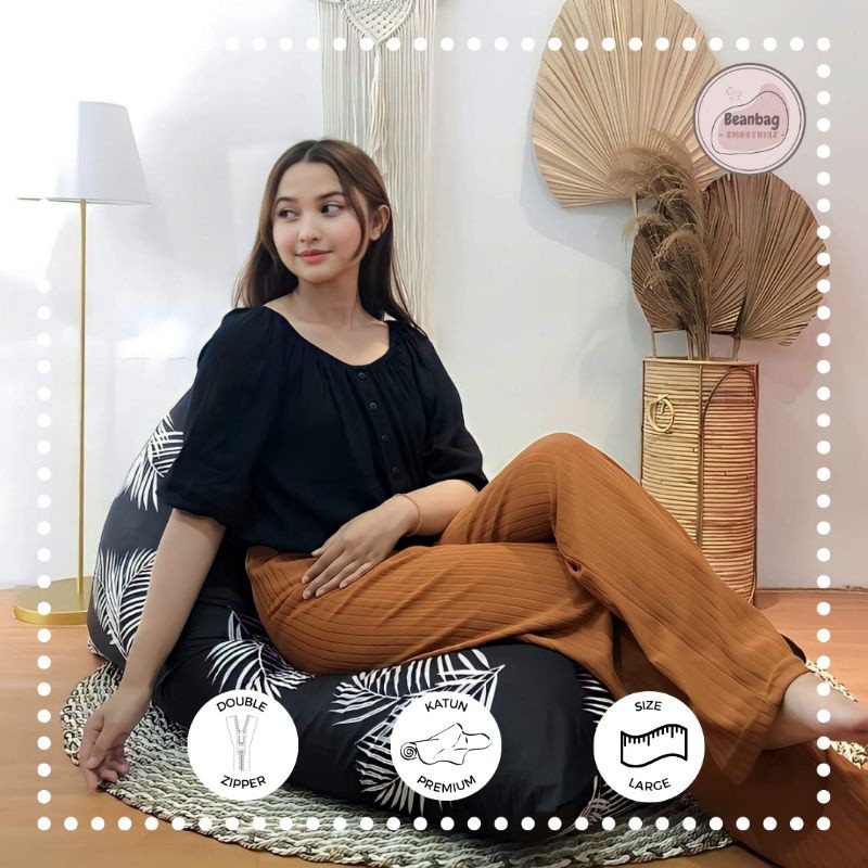 READY Bean bag plus Isi / Bean Bag Gaming  Size L Mtermasuk isi Motif Leaf Monocrom bean bag sofa le
