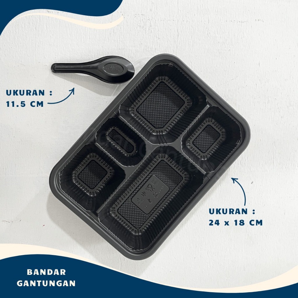 Promo Murah Paket Thinwall Bento TUPAI Hitam Sekat 4, Sekat 5 + Sendok Thinwall Bento Hitam / Kotak 