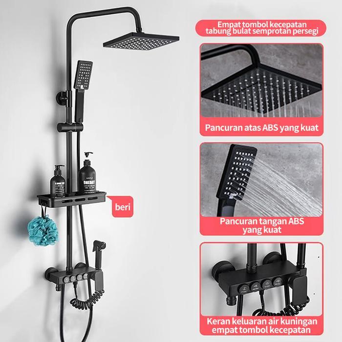 Set Shower Panas Dingin/4in1 Set Keran Kamar Mandi/Shower Full Tembaga - hitam