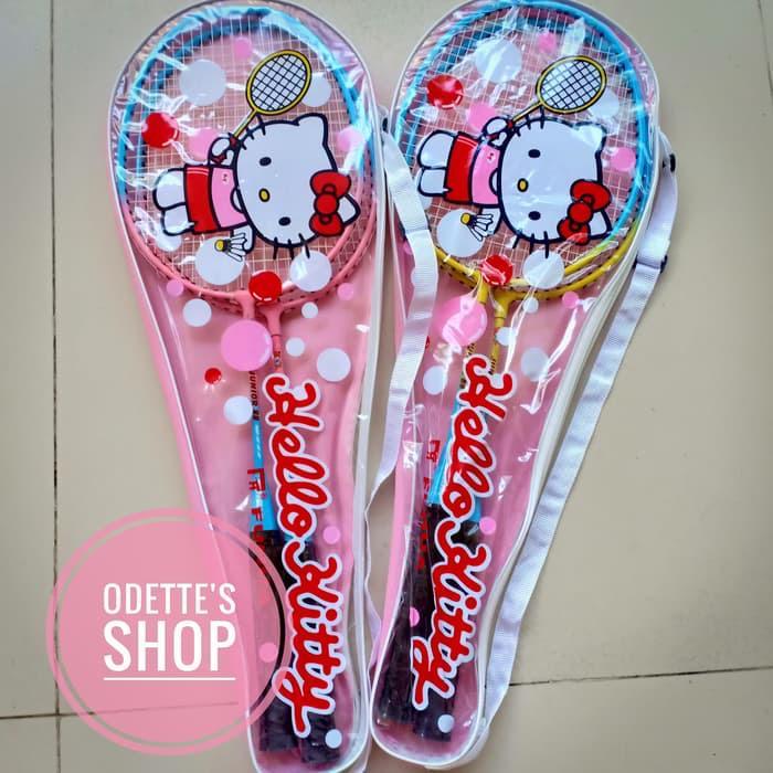 RAKET BADMINTON ANAK ISI 2 KARAKTER HELLO KITTY MURAH GROSIR - hellokitty