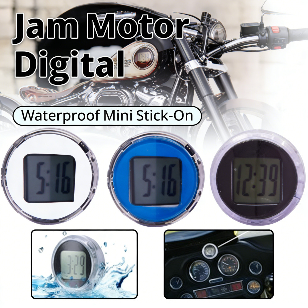 Tempel Sepeda Mini Clock Stick-On Digital Tempel Motor Air Waterproof Jam