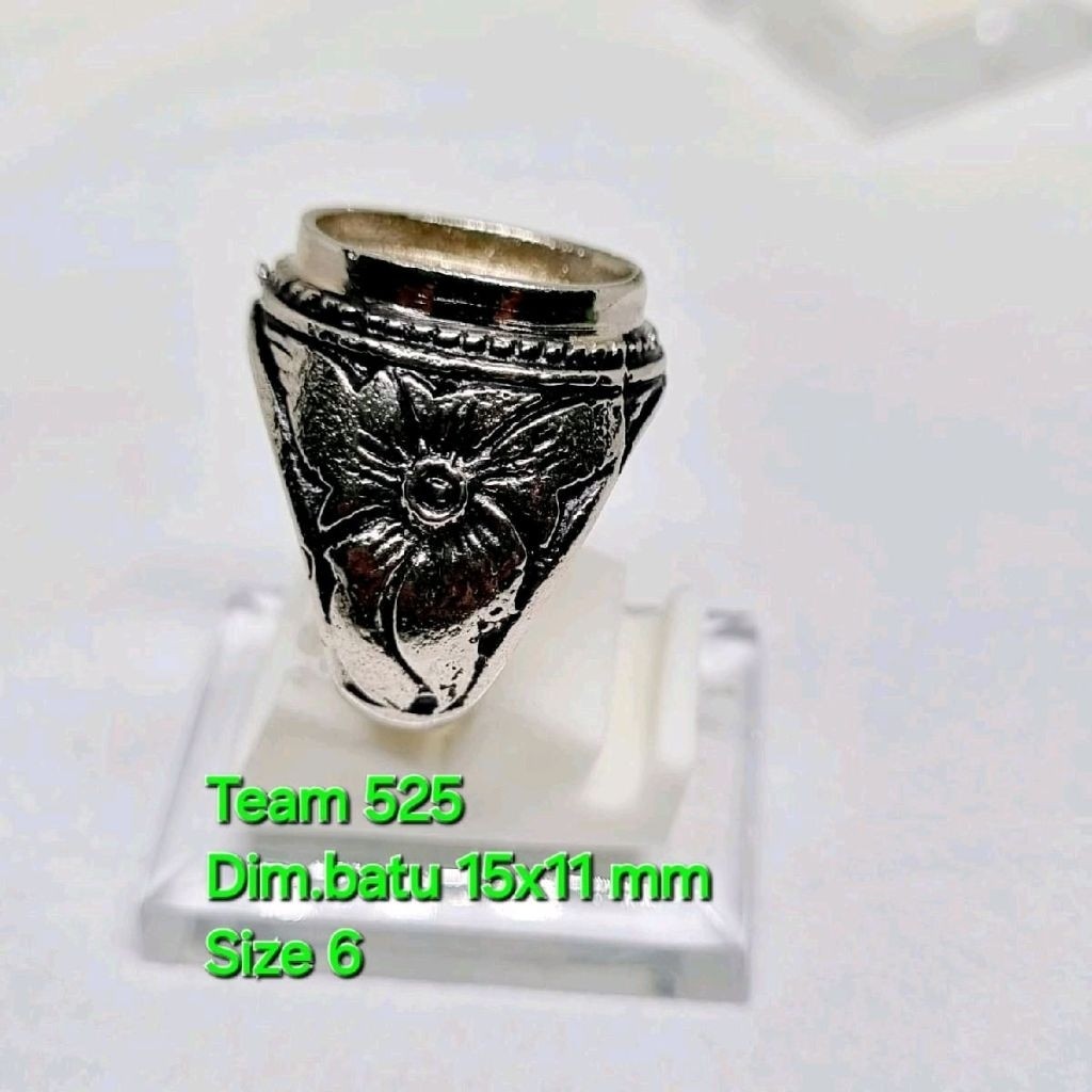 Ring emban alpaka super dim 15x11 mm motif tanam bunga/bisa buat batu 14x10 mm permata
