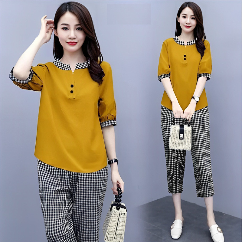 WIDHISTORE RMDN | Stelan Nadine One Set 2 In 1 Tunik + Celana Motif Tartan Kotak Kotak Setelan Wanit