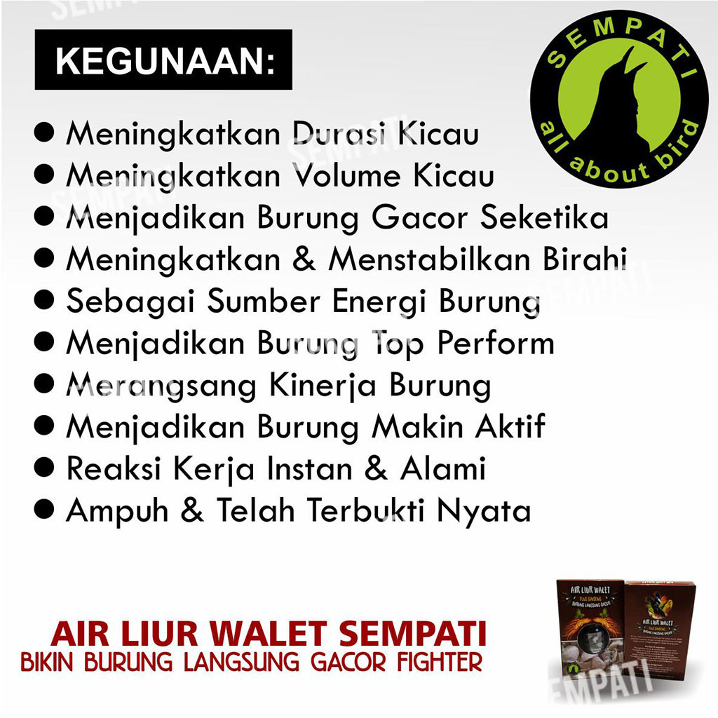 Promo Murah SEMPATI AIR LIUR WALET BURUNG GACOR SEKETIKA SEMPATI VITAMIN BURUNG MENINGKATKAN STAMINA