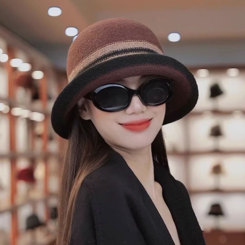 High Quality Retro Winter Hat Wool Striped Basin Hat Knitted Formal hat for Women