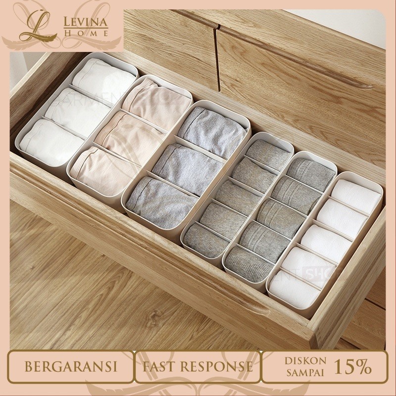 Kotak Organizer 5 Sekat Tertutup – Tempat Penyimpanan Kaos Kaki, CD & Aksesoris Multifungsi [Levina 