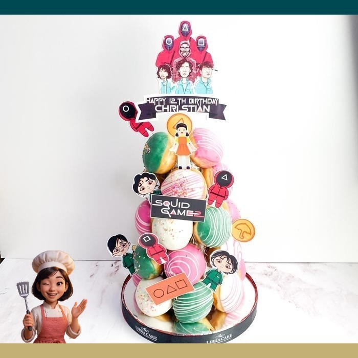 Donat/Donat Ulang Tahun/Donat Tower Tema Squid Game/Donat Birthday Catering Malang DMT