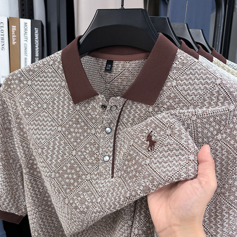 rajut lengan pendek new rajutan jacquard lengan pendek pria t-shirt