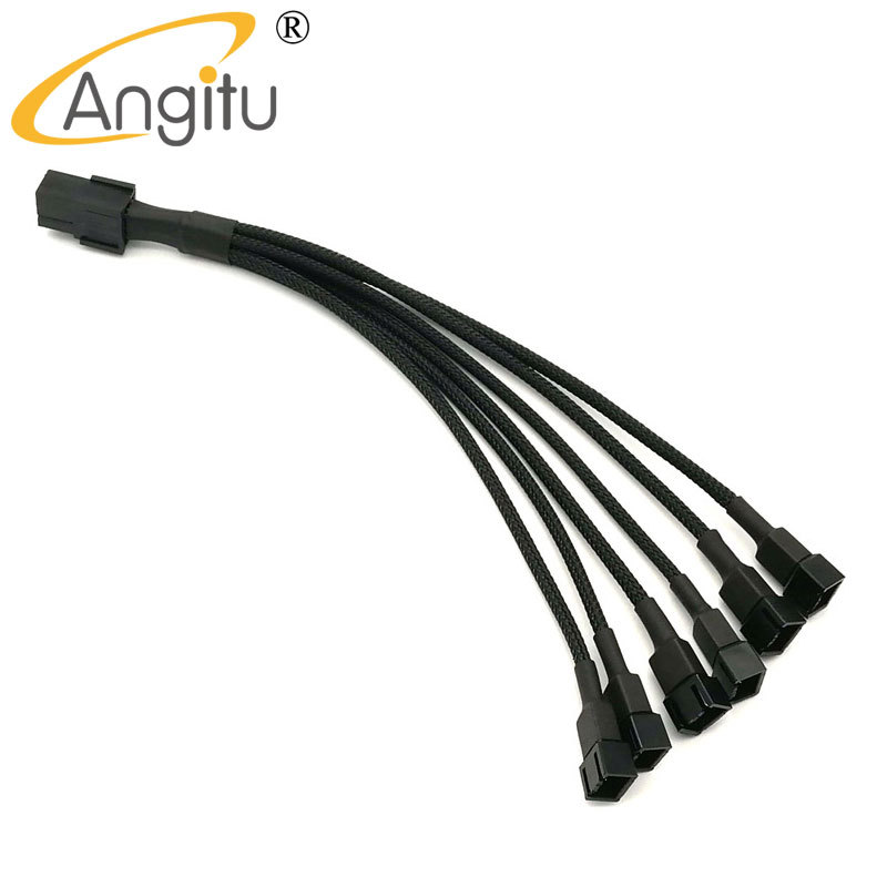 Angitu PCI-E 6Pin Female to 6x 3Pin 4Pin Fan Splitter Cable 22awg wire