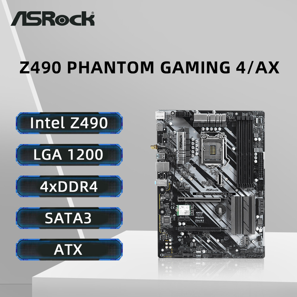 ASRock Z490 PHANTOM GAMING 4/AX Motherboard Support i9-10900K i7-10700 i5 10400 i3-10300 CPU LGA1200