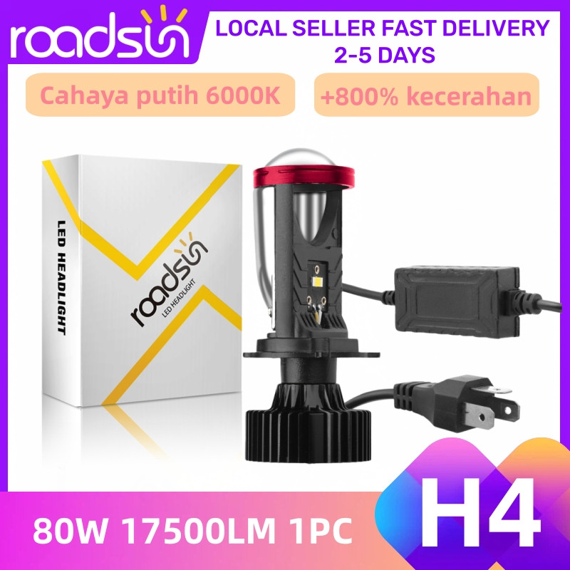 (wow05) ROADSUN 1PC LAMPU LED MOBIL MOTOR H4 MINI PROYEKTOR PROJIE SUPER TERANG 80W 22000LM