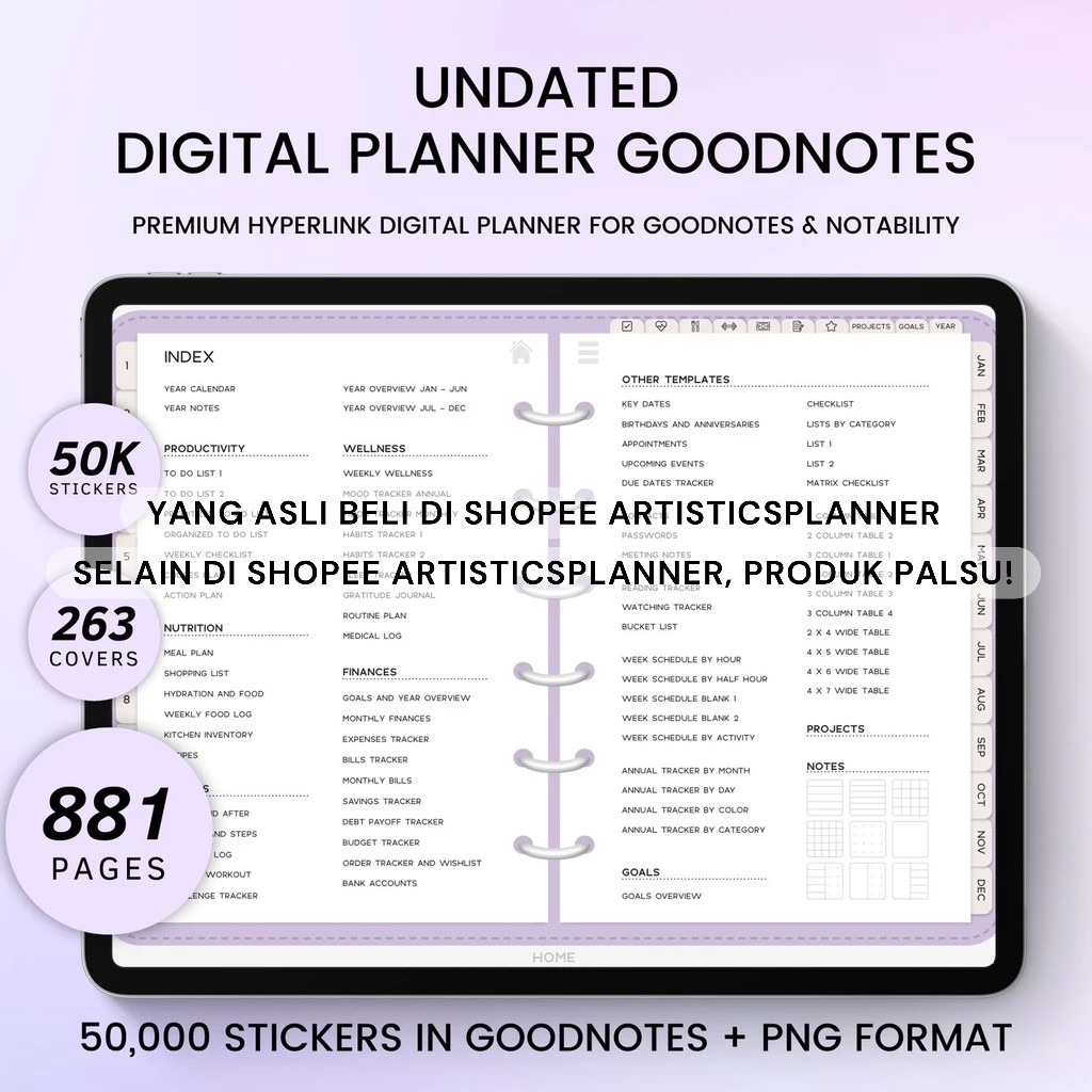 UNDATED Digital Planner Goodnotes | Planner Digital Hyperlink | Perencana Goodnotes | LINK06