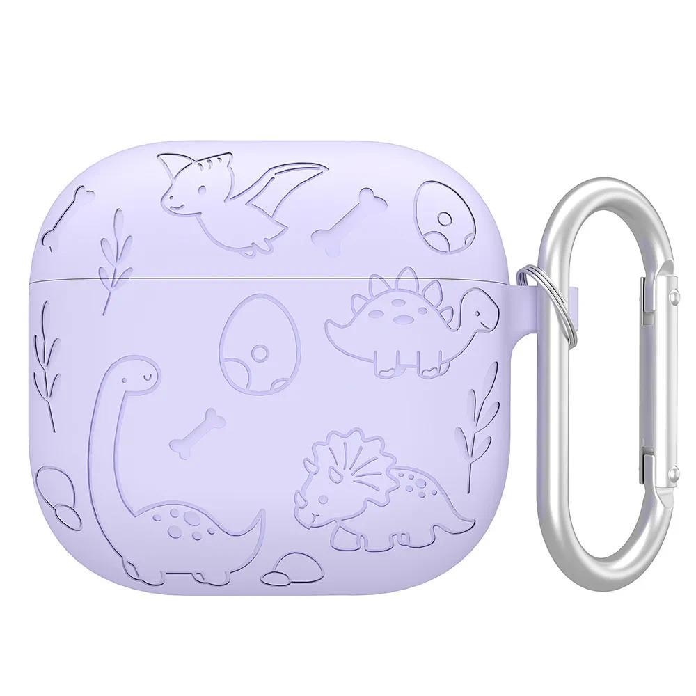 Cute nosaur Pattern Silicone Protective Cover for AirPods 4 Case with Keychain Portable Air Pods 3 1