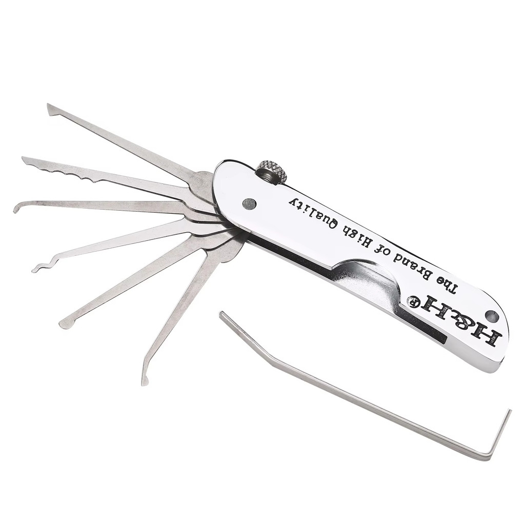 Practice Lock Lock Picking Set Foldable 7 in 1 Stainless Steel Lock Pick Set with Wrench Compact Tra