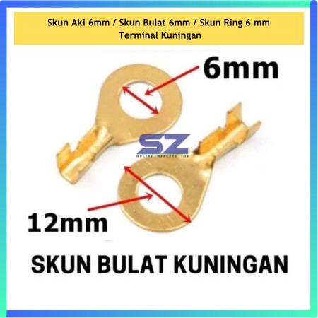Skun Aki 6mm / Skun Bulat 6mm / Skun Ring baut 6 mm  Terminal Kuningan [sz]
