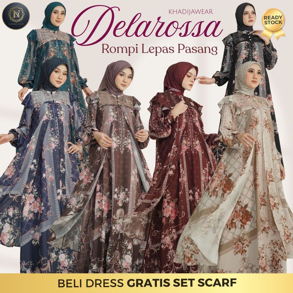 DELAROSSA DRESS MIDI STYLE 2 NADHEERA LUXURY ROMPI OUTER INNER GAMIS DELAROSA BRUKAT LEPAS PASANG VI