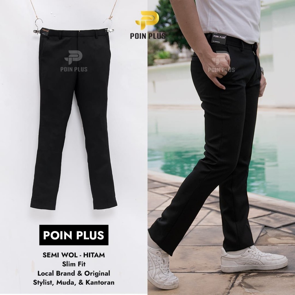SYAZIAS celana bahan slim fit poin plus | celana kerja slim fit pria poin plus | celana kantor pria 
