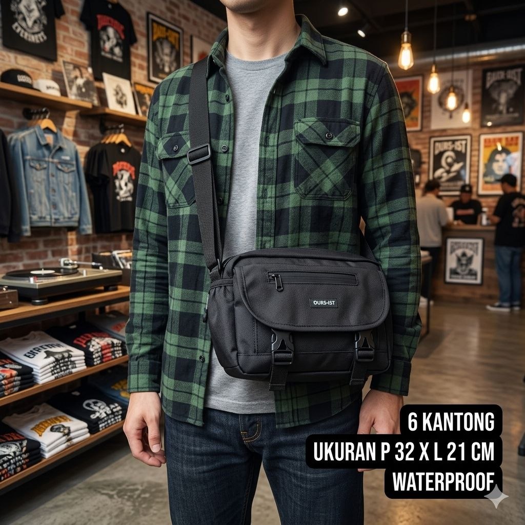 Tas Selempang Pria Waterproof Sling Bag Casual Tas Bahu Cowok Branded Original OURS-IST 6 Kantong Uk