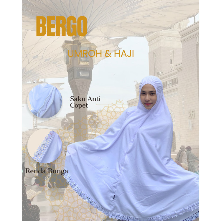 Bergo Umroh Haji Anti Copet - Hijab Jumbo Saku Resleting - Khimar Haji Premium