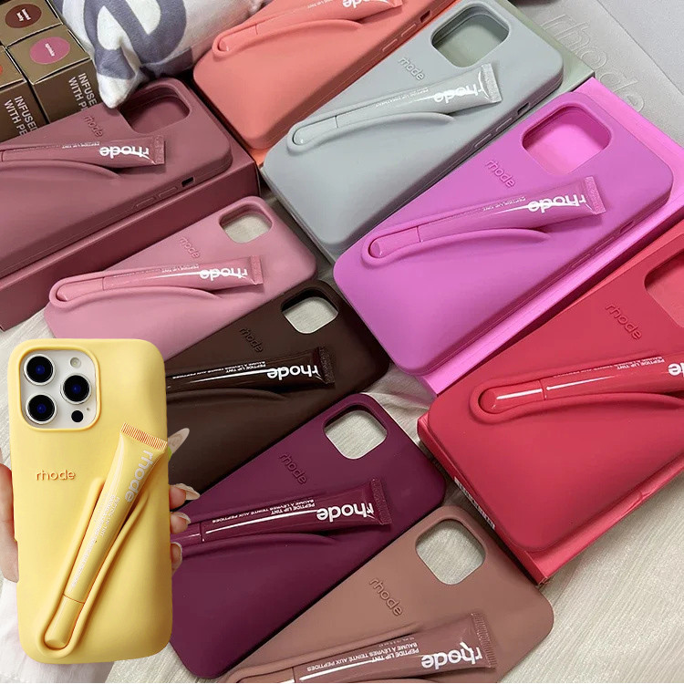 For iPhone 16 12 13 14 15 11 Pro Max Plus 17 Fashion Rhode Phone Case Gray Toast Espresso Ribbon Lip