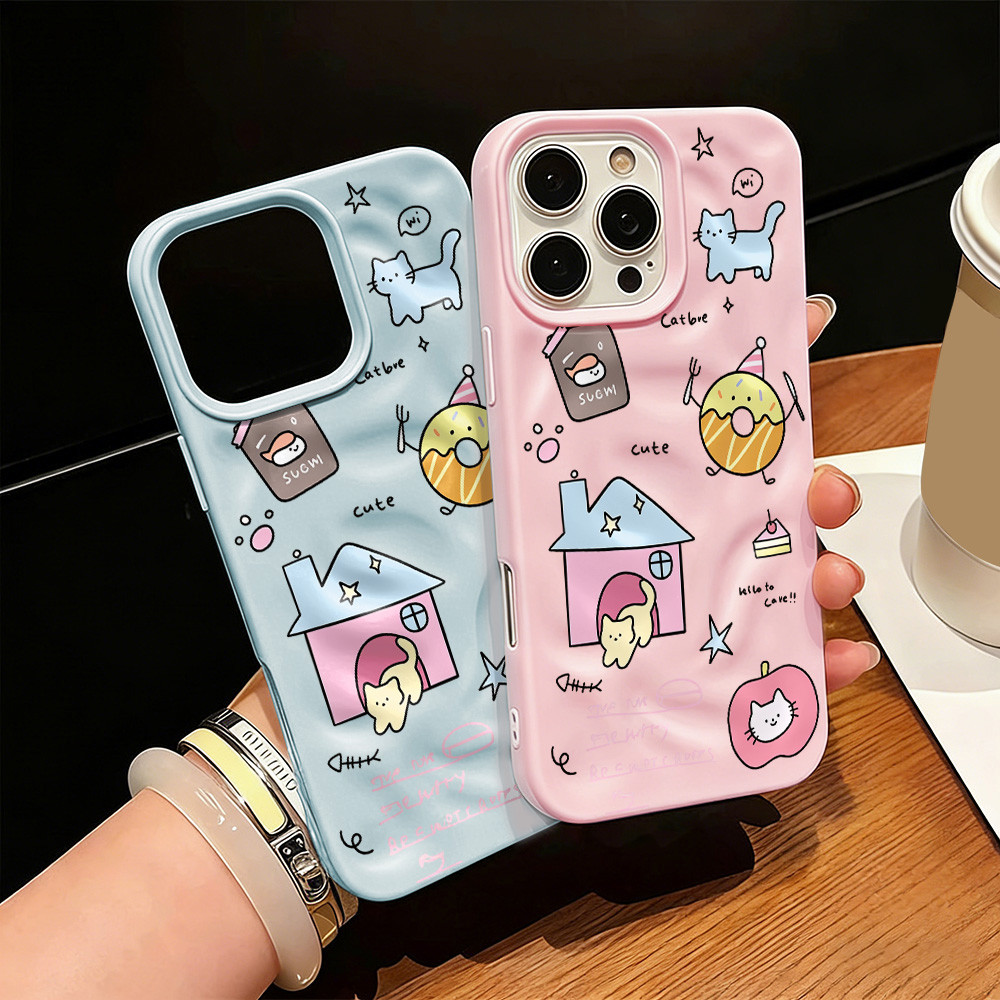 Candy Color Case For iPhone 13 11 16 14 12 15 Pro Max 13 11 7 8 Plus Donut Cat Aesthetic 3D Shiny Wa
