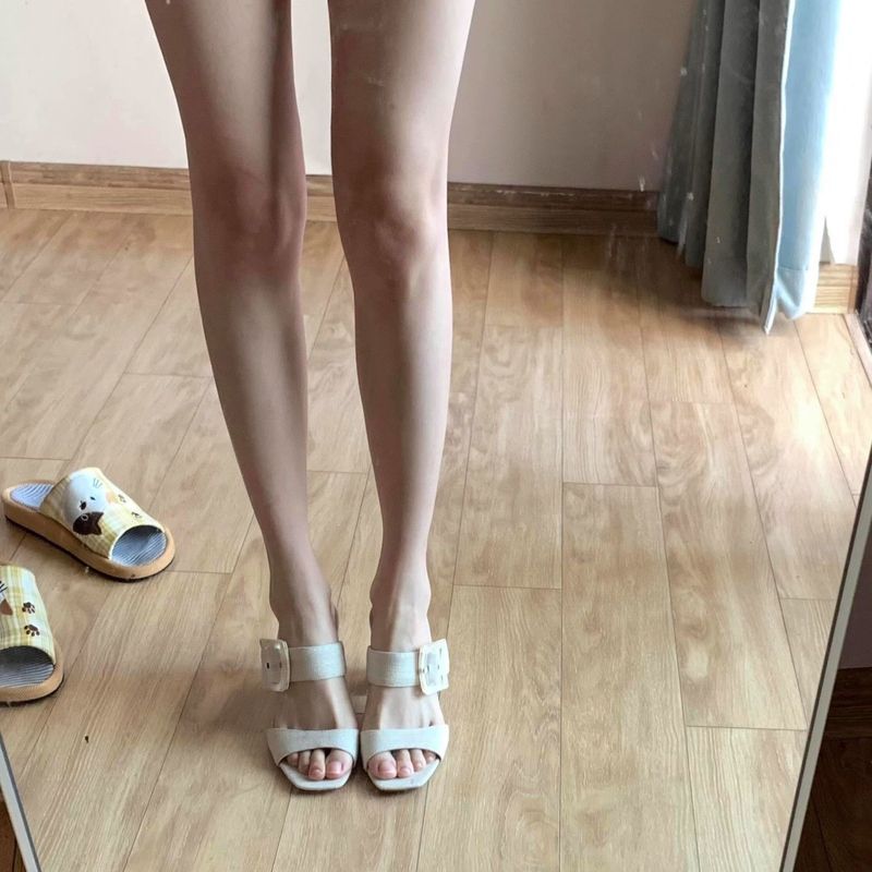 [COD] Sandal Hak Tinggi Kulit Lembut Mewah dengan Hak Tebal untuk Wanita Sandal Selop Hak Tinggi
