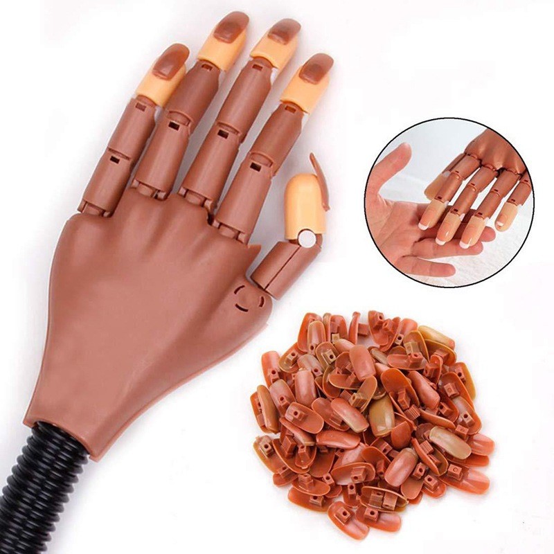 Tangan Palsu Latihan Nail Art Bisa Dibengkokkan 100 Pcs Kuku Palsu, Mannequin Hand Bahan Silikon