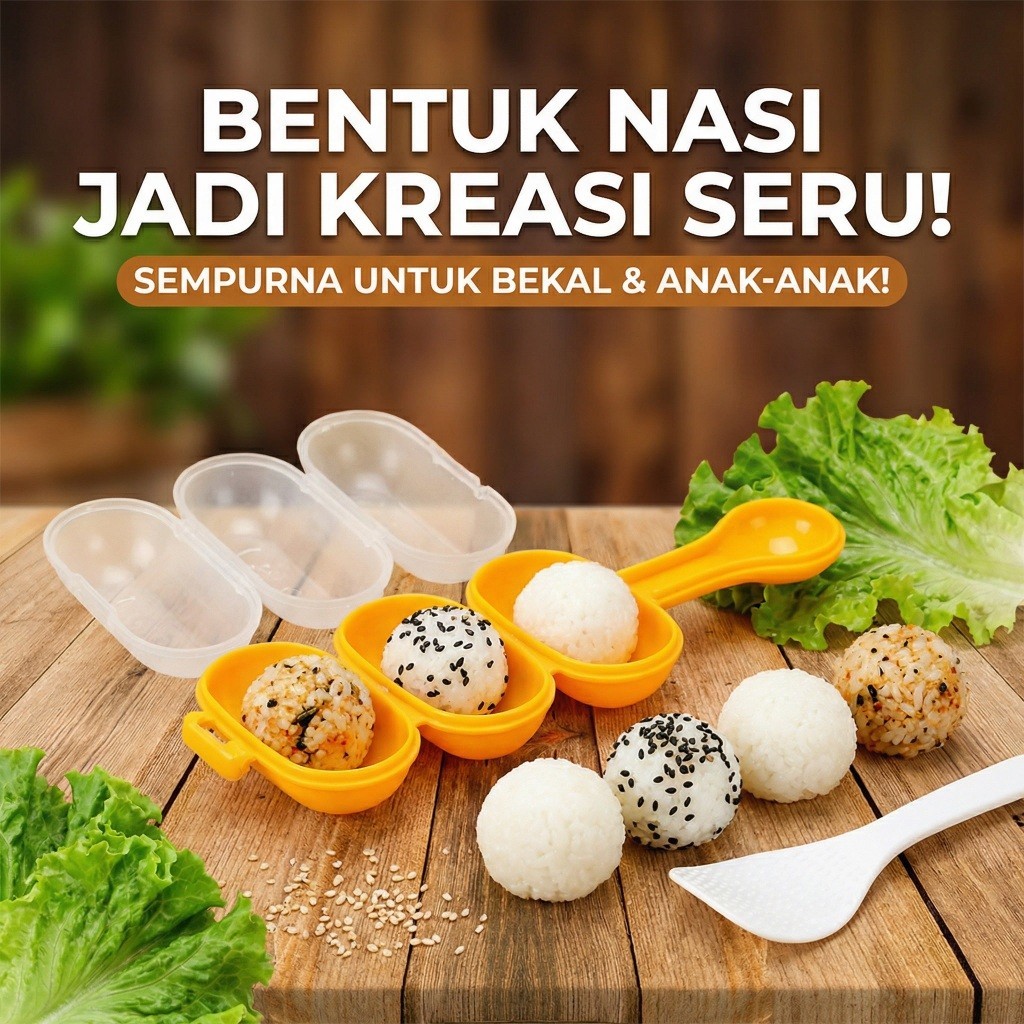 Cetakan Nasi Bola Bento Rice Ball Shaker Dengan Centong Anti Lengket Mold Maker Onigiri Sushi Maker 