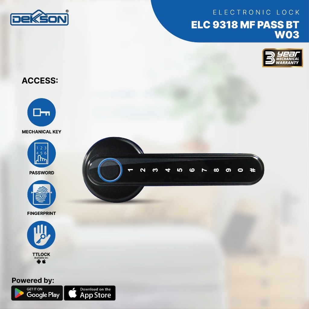 DEKKSON Electronic Lock Kunci Handle Digital Pintar ELC 9318 MF PASS BT W03 Smart Door Fingerprint