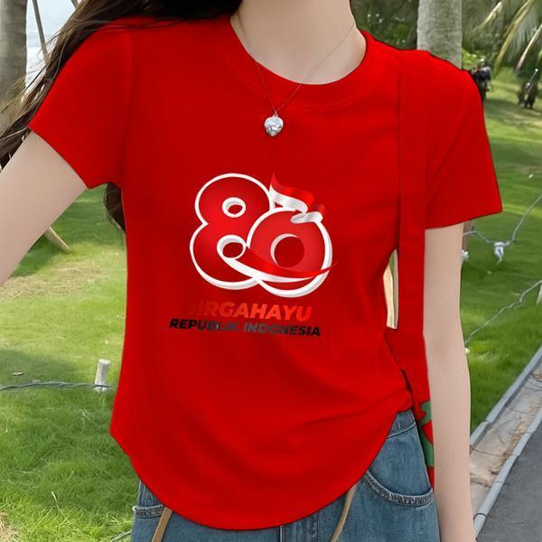 Kaos Wanita Model Oval 17 Agustus Lengan Pendek - Baju Merah Edisi Hari Kemerdekaan INDONESIA - Kaos