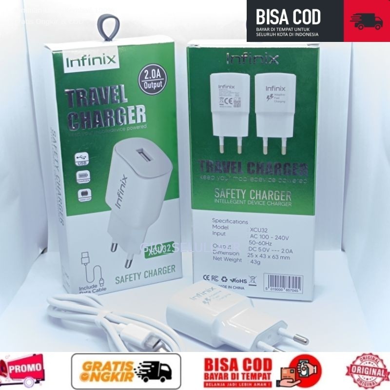 Charger Casan Infinix Smart 4 / Smart 5 / Smart 6 Micro USB Fast Charging Charger Cable Original 99%