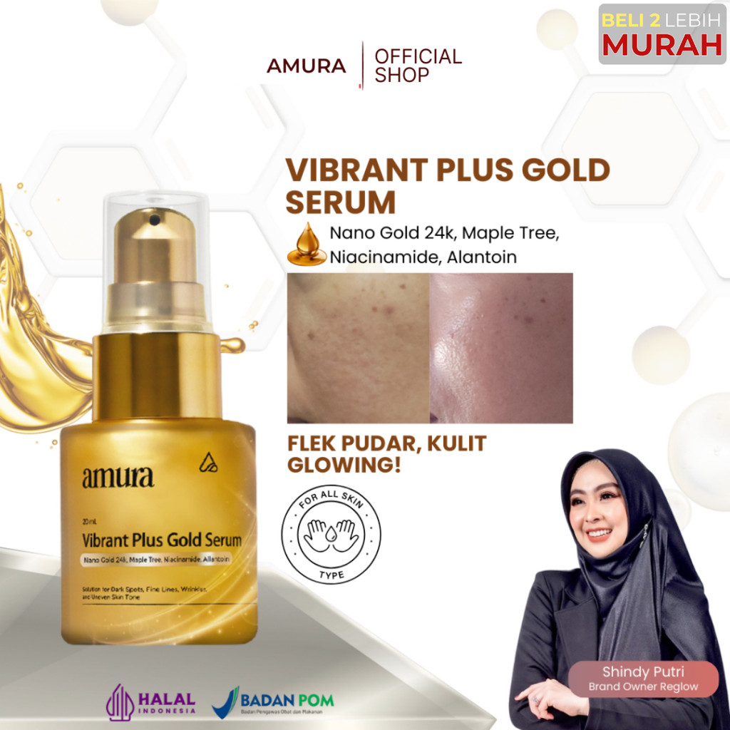 Amura Vibrant Plus Gold Serum 20ml | Menyamarkan Noda Hitam Kerutan Garis Halus Mencerahkan ORIGINAL