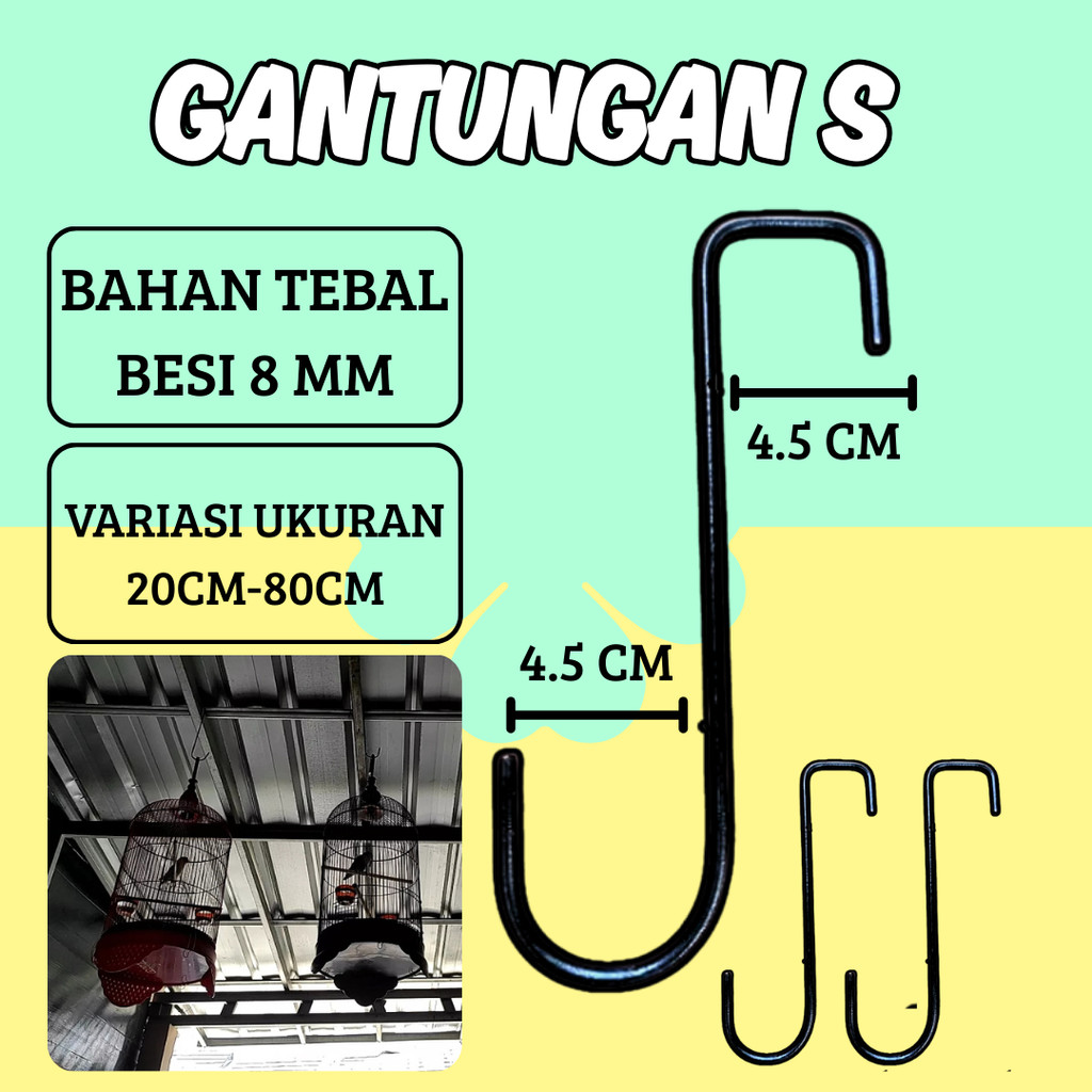 besi S,cantolan besi S/gantungan kandang burung/gantungan pot bunga
