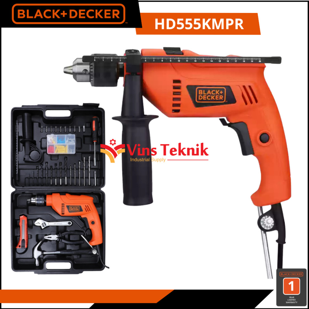 Black + Decker HD555 KOPER Mesin Bor Tembok Listrik Impact Drill Hammer Drill 13MM 550Watt HD555