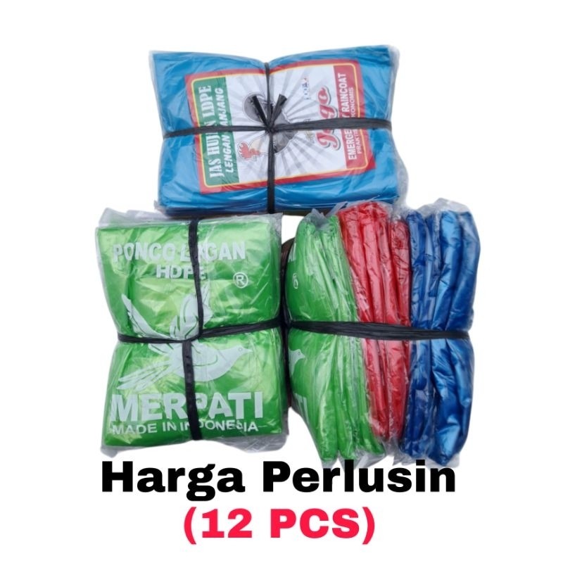 Grosir Perlusin 12 PCS Jas Hujan Plastik Tebal LDPE HDPE Merpati / Jago Poncho Mantel Ponco Lengan B