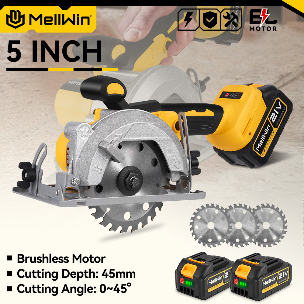 MELLWIN 5 Inch Electric Brushless Circular Saw 125MM Cordless Multi-Angle Saw Woodworking Power Tool