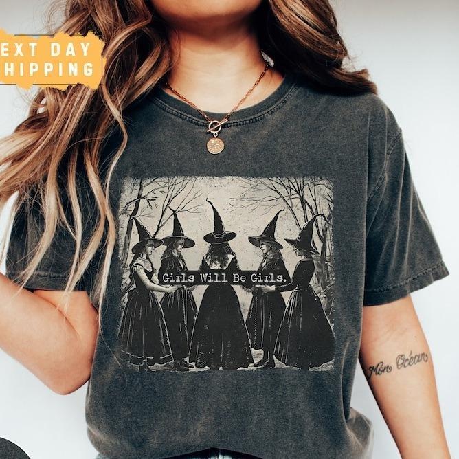 (jaminan mutu)Gadis Vintage Akan Menjadi Kemeja Penyihir Gadis, Kemeja Vintage Penyihir Lucu, Kemeja