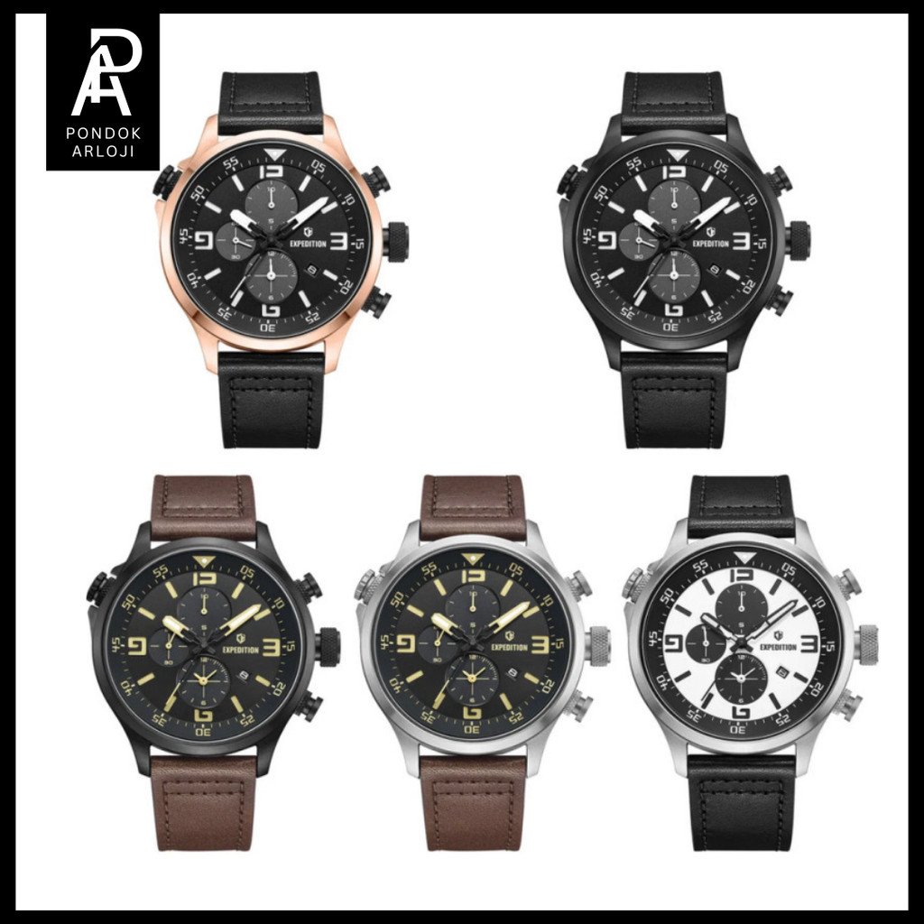 ORIGINAL Jam Tangan Pria Expedition EXP 6318 / E6318 / 6318 Leather Garansi 1 Tahun